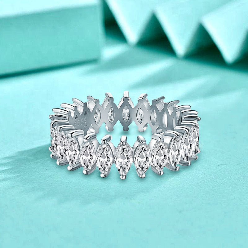 Micro-paved Zircon Ring 925 Silver Jewelry Design Marquise Row Ring European and American Ring Women's Non-fading Cross-border Hot Style