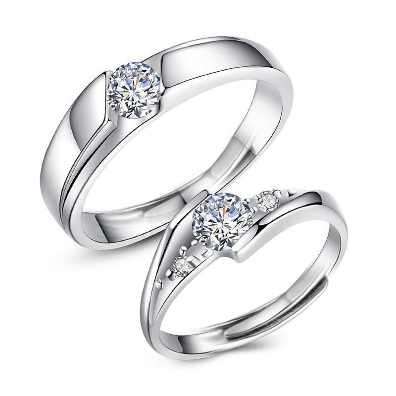 Moissanite couple's ring 925 pure silver cross-border accessory wedding ring simulated wedding ring for women D color niche