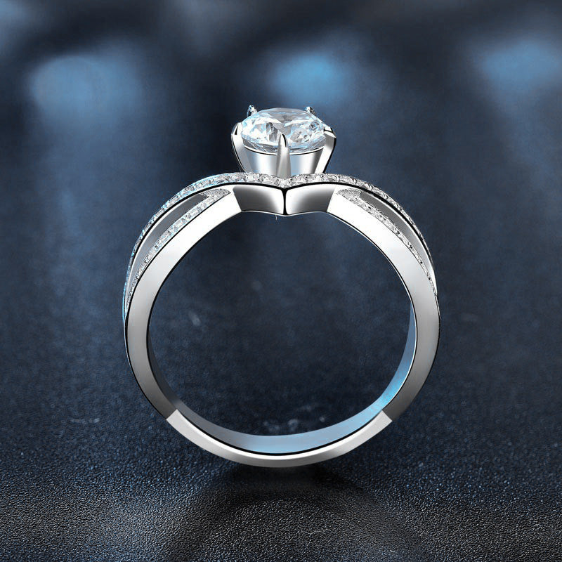 Moissanite 925 Sterling Silver Ring, Personalized Exaggerated Six-Claw Crown Diamond Ring Jewelry, Closed Finger Ring, Gift for Girlfriend