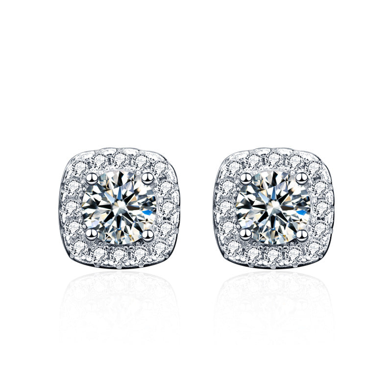 Moissanite 925 Sterling Silver Earrings Silver Needle Wholesale Women's Simple Geometric Square Earrings Small Earrings Ins