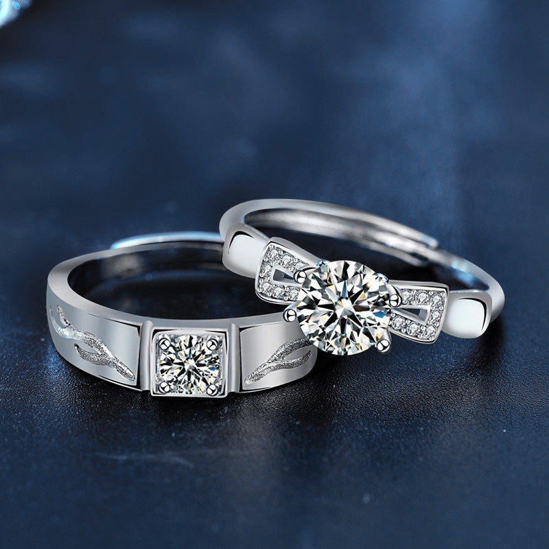 "With You, Deer" Couple Rings Wholesale 925 Sterling Silver Moissanite Simulated Diamond Christmas Jewelry Open Bracelet