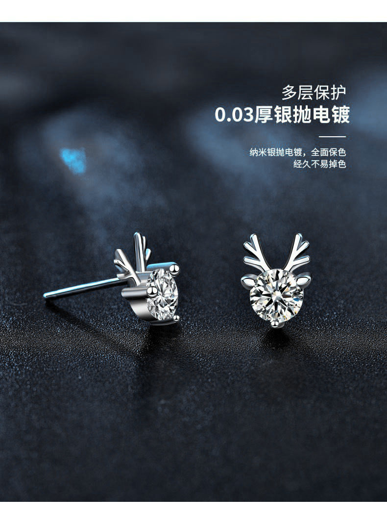 Moissanite Christmas earring wholesale 925 pure silver reindeer earring accessories, stylish and cute ear jewelry for Instagram