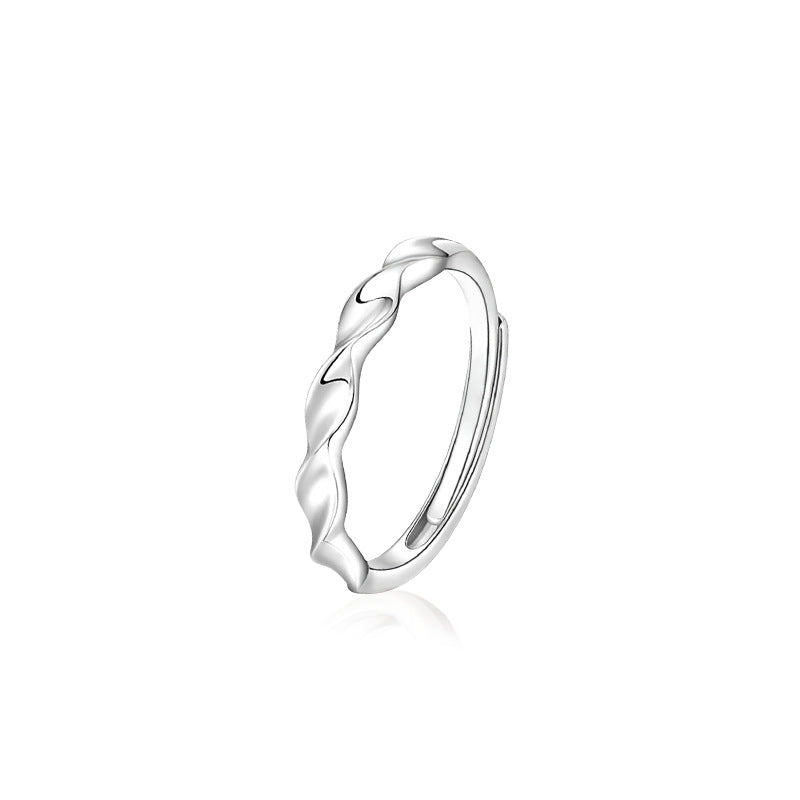 S925 Sterling Silver Braided Moissanite Couple Rings Korean Style Temperament Simple Men and Women Couple Rings Open Adjustable Finger Rings