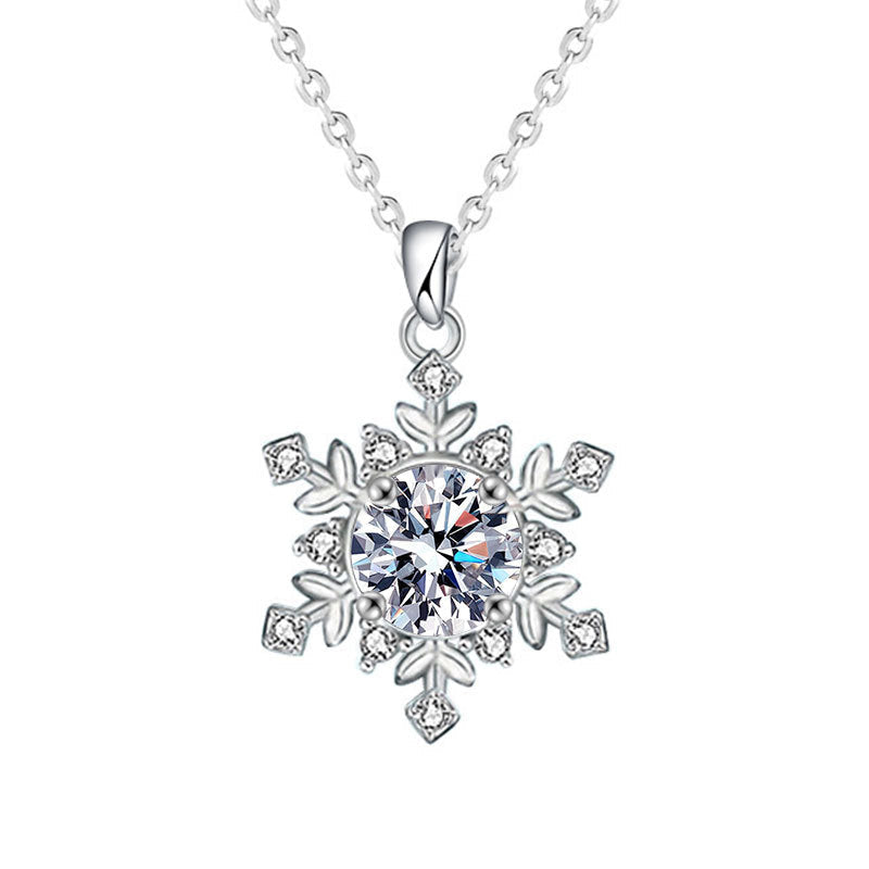 Best-selling 925 pure silver moissanite snowflake necklace, color-fast female pendant, luxury and exclusive high-end collar necklace