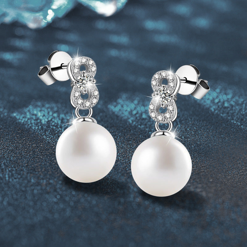 925 Sterling Silver Natural Freshwater Pearl Stud Earrings High-End Earrings Moissanite Drop Earrings Jewelry Holiday Decorations