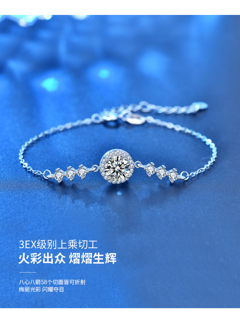 Minimalist Moissanite Bracelet for Women, Ins Style, Starry Sky, Round Package, Elegant and Simple Hand Jewelry, Student Best Friend Birthday Gift