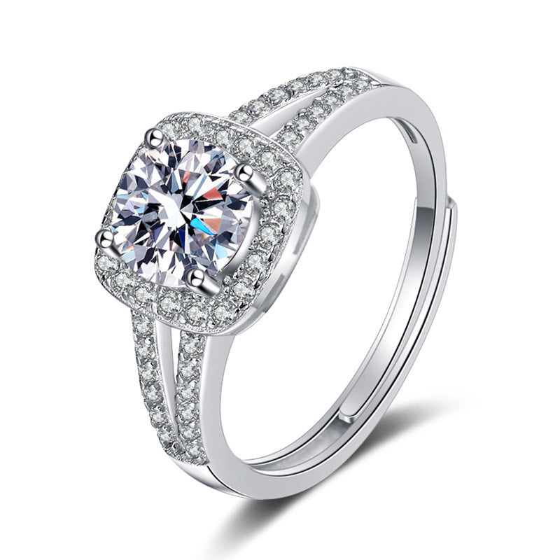 New 1 Carat Moissanite Square Ring for Women, Open Four Claw Ring, Jewelry Accessories