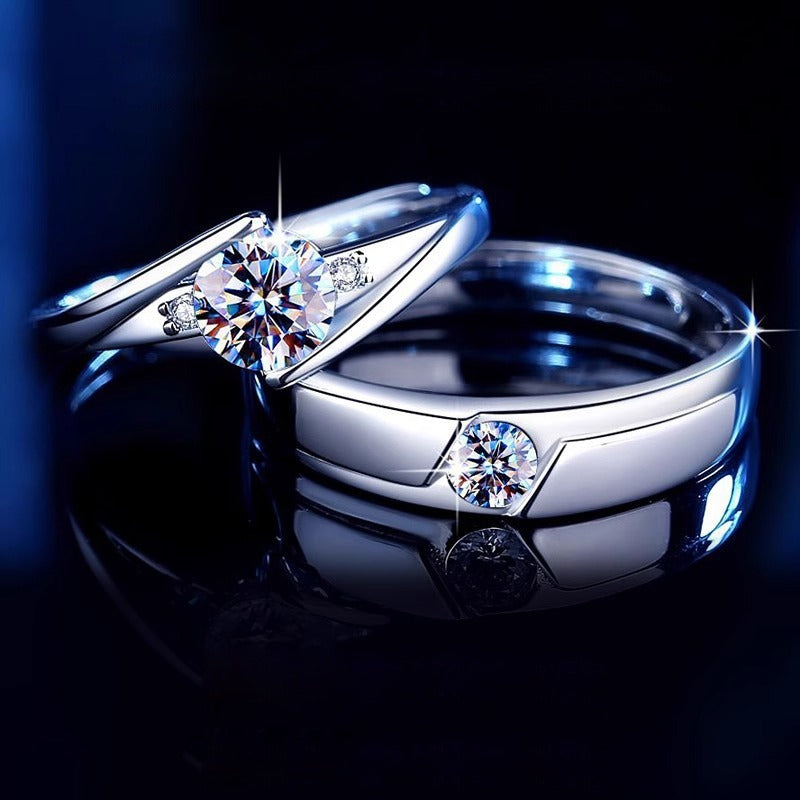 Moissanite couple's ring 925 pure silver cross-border accessory wedding ring simulated wedding ring for women D color niche