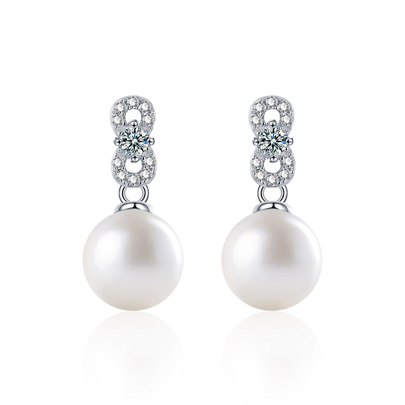 925 Sterling Silver Natural Freshwater Pearl Stud Earrings High-End Earrings Moissanite Drop Earrings Jewelry Holiday Decorations