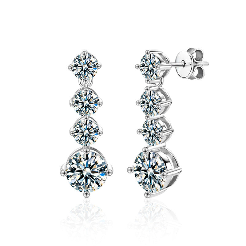 Moissanite Stud Earrings 925 Sterling Silver High-End Minimalist Temperament Moissanite Earrings Classic Four-Prong Earrings Cross-Border Jewelry