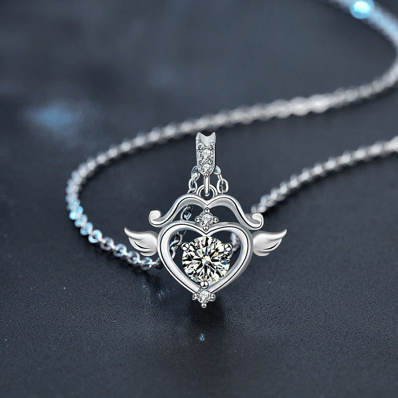 Moissanite Diamond Cupid's Arrow Necklace for Women, 925 Sterling Silver Collar Chain, Personality Creative 520 Silver Pendant Jewelry