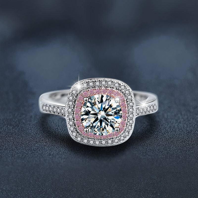 Moissanite ring, 925 silver, unique and luxurious high-end ice sugar square package ring for women, cross-border best-selling accessory
