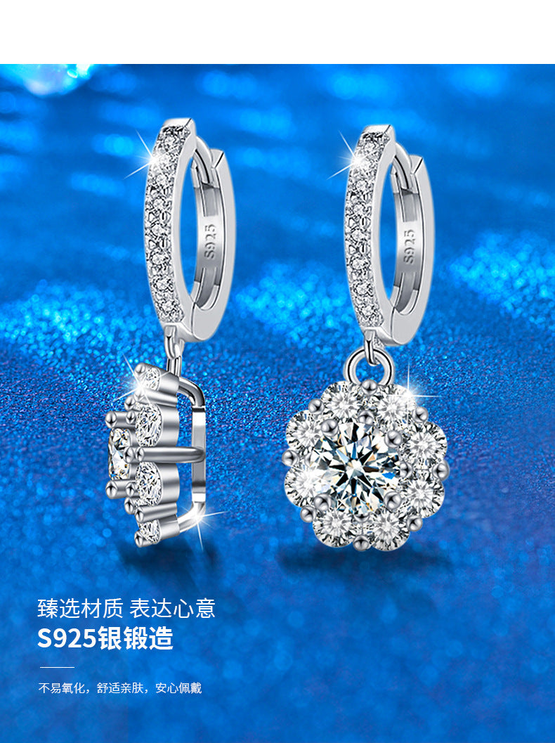 Moissanite Earrings Silver S925 Earrings High-end Sunflower Earrings Cross-border Jewelry
