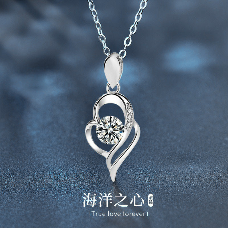 925 Silver Angel Wing Necklace, Women's Ins Style, Moissanite Heart Pendant Jewelry, Couples