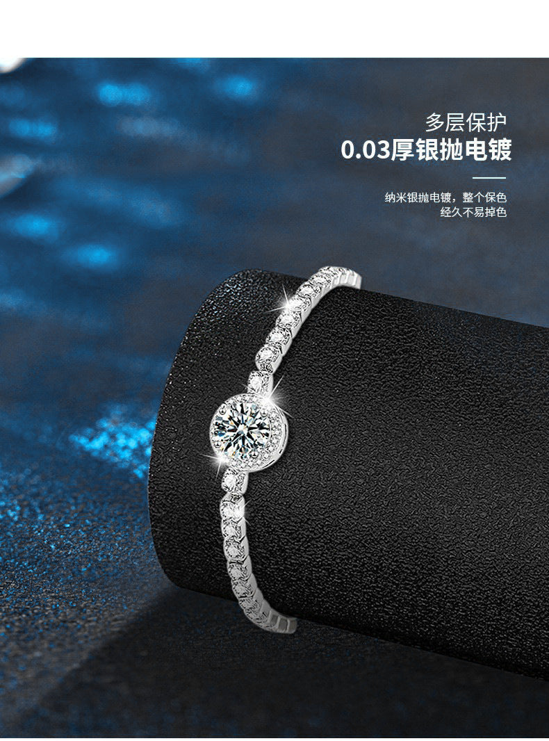 925 Silver Bracelet for Women, Summer New Chinese Style, High-end Round 包 Star Moissanite Jewelry