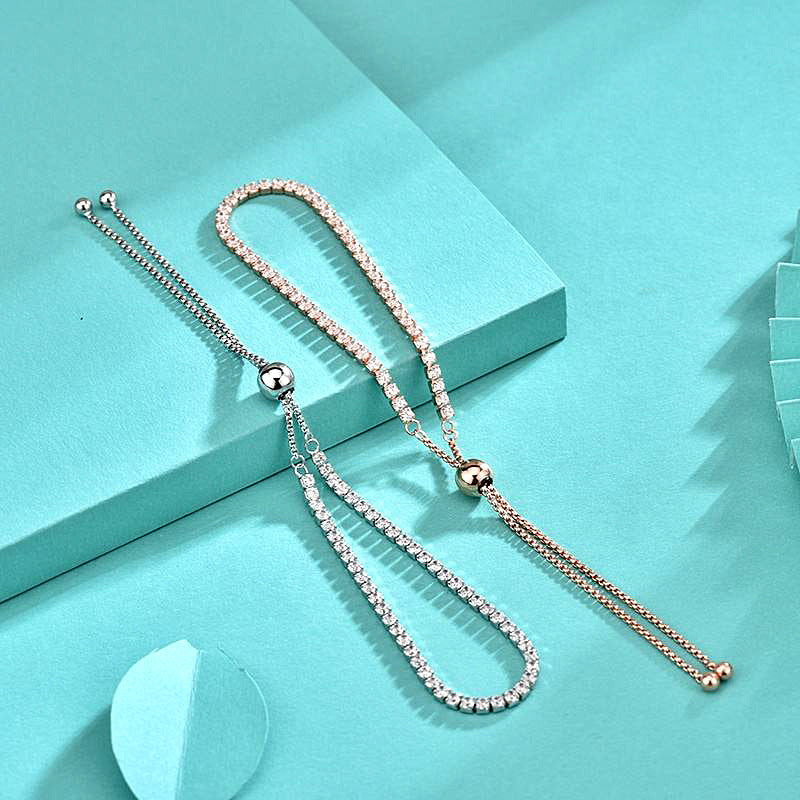 925 Silver Zircon Full Diamond Bracelet Adjustable Push-Pull Hand Jewelry Versatile Popular Bracelet Handmade Jewelry Wholesale