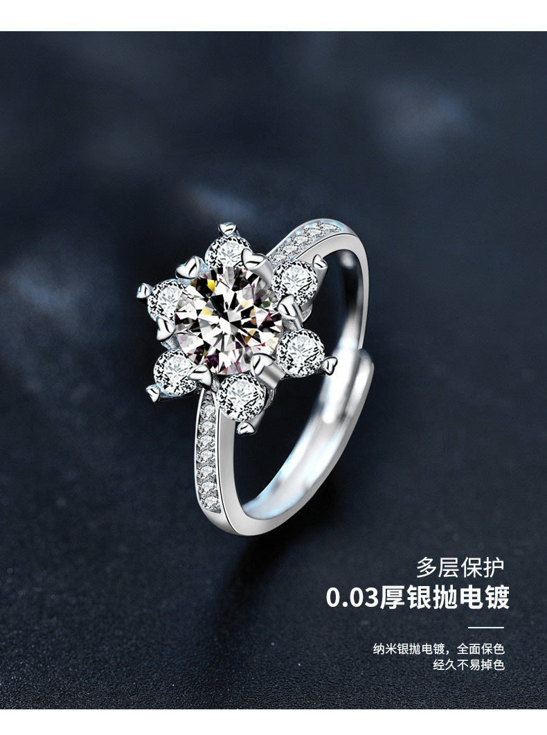 Moissanite 925 silver women's ring, unique design, rare snowflake ring, fashion accessory, imitation open ring, ins