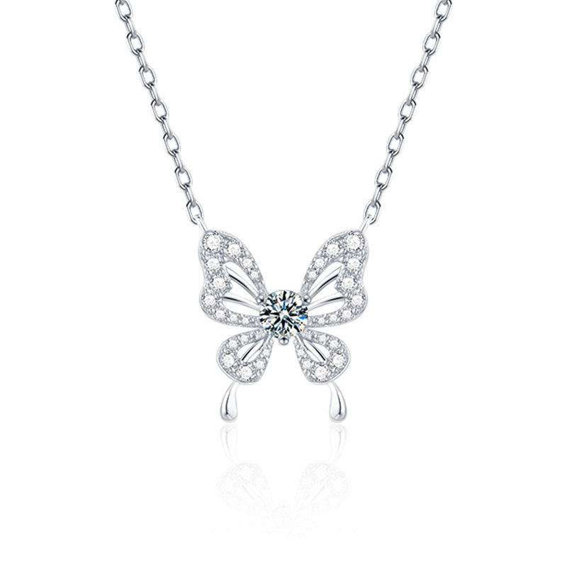 Moissanite Butterfly Necklace High-end 925 Silver Jewelry New Style Phantom Butterfly Pendant Lightweight Luxurious Collar Chain Cross-border Hot Seller