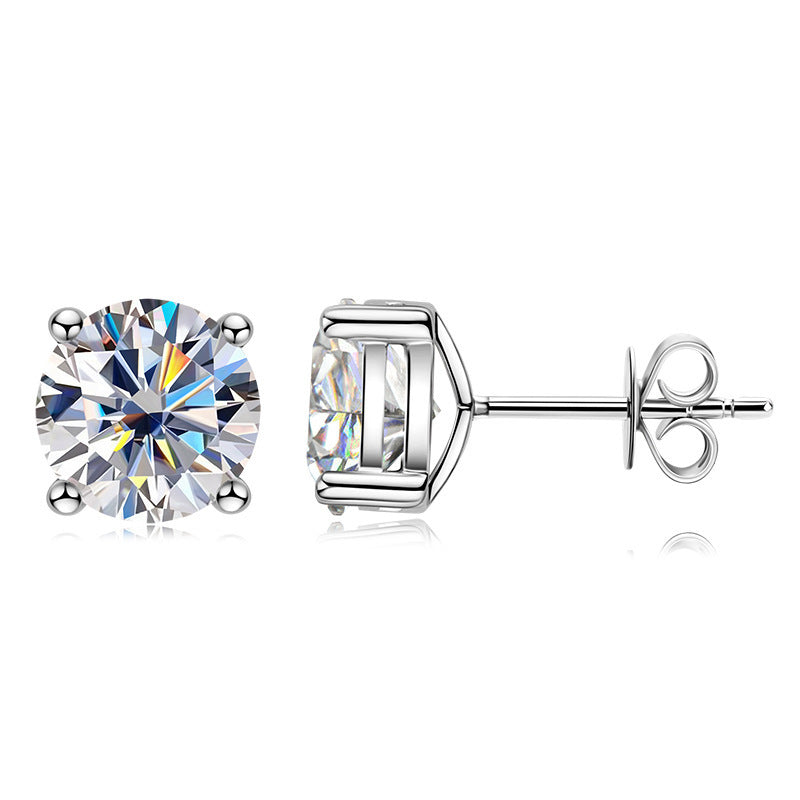 New 2 Carat Moissanite Niche Design Celebrity Earrings 925 Sterling Silver Fashion Square Four-Claw Ear Stud Empty Setting