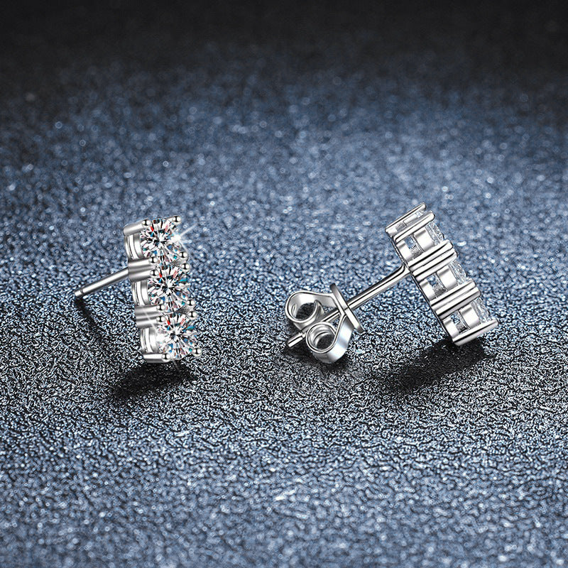 925 Sterling Silver Stud Earrings, Sparkling, Sophisticated, Colorfast Earrings, Moissanite Silver Needle Earrings, Cross-border Sales