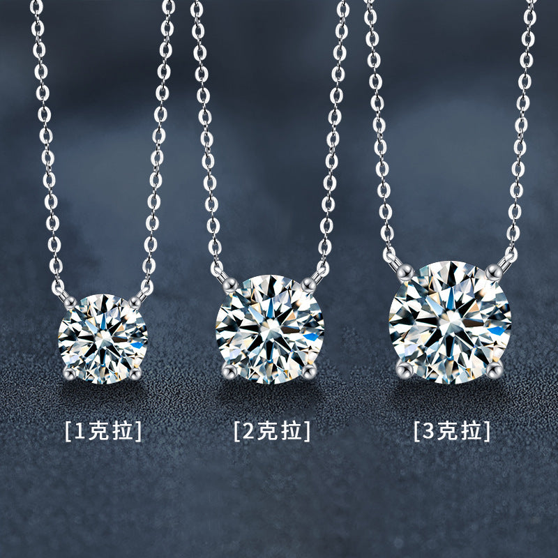 S925 Sterling Silver Moissanite Necklace for Women, Simple Luxury Classic Four-Claw Pendant Collar Jewelry