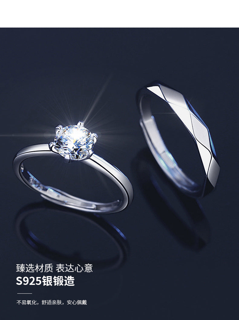 Couple Rings 925 Sterling Silver Moissanite Ring Minimalist Six-Prong Diamond Ring Plain Band Wedding Proposal Gift for Girlfriend