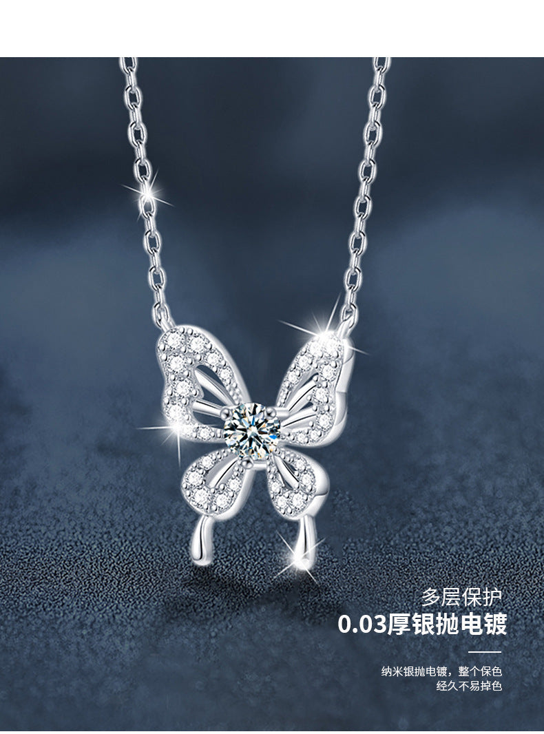 Moissanite Butterfly Necklace High-end 925 Silver Jewelry New Style Phantom Butterfly Pendant Lightweight Luxurious Collar Chain Cross-border Hot Seller