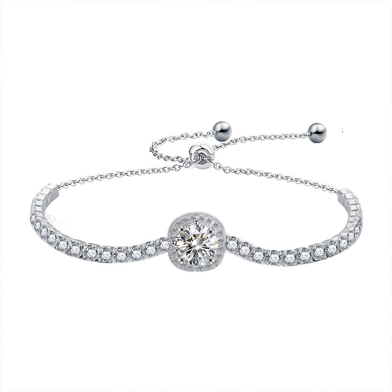 925 Sterling Silver Bracelet Women's Light Luxury Niche Starry Sky Square Bag Moissanite Bracelet