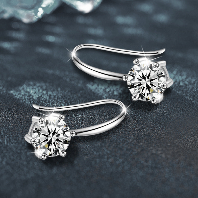 Moissanite Classic Six-Piece Earrings Pure Silver 925 Silver Accessories Korean Dongdaemun Earrings High-End Ear Hooks Accessories