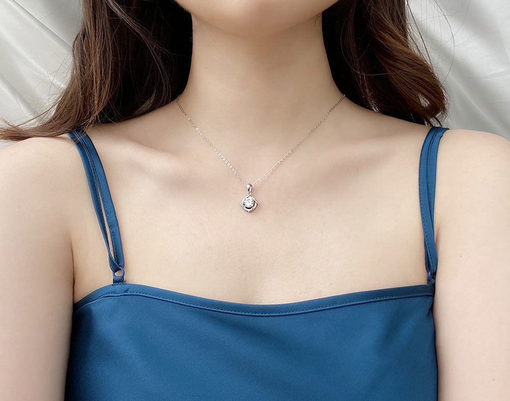925 Sterling Silver Windmill Necklace for Women, Korean New Gem Moissanite Pendant, Temperament Clavicle Necklace Accessories