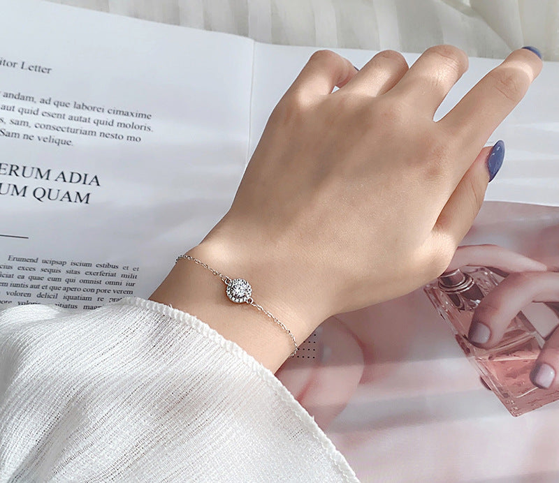 Moissanite 925 silver summer minimalist round bracelet, unique wristband for girls, girlfriend gift