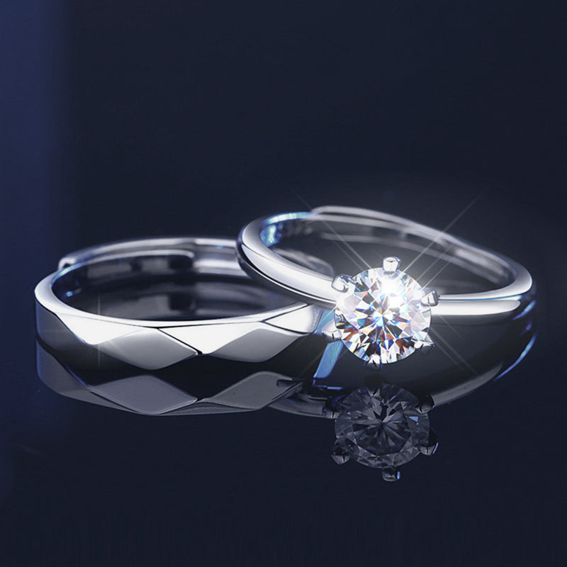 Couple Rings 925 Sterling Silver Moissanite Ring Minimalist Six-Prong Diamond Ring Plain Band Wedding Proposal Gift for Girlfriend