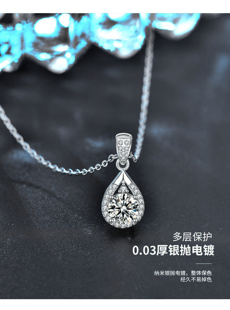 Moissanite 925 Sterling Silver Necklace Jewelry for Women, Versatile High-end Drip Pendant Mother's Day Gift Cross-border New Product