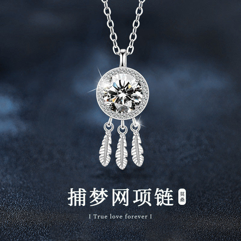 Mossianite 925 Sterling Silver Dreamcatcher Necklace for Women, High-end Luxury, Fade-resistant Collar Pendant Cross-border Accessories