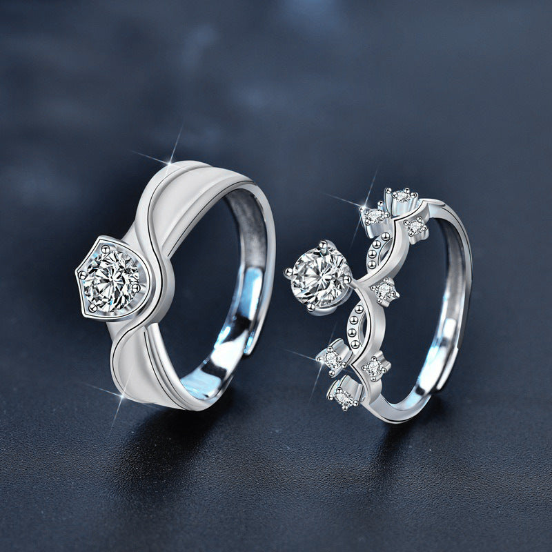 Original Princess and Knight Couple Rings Moissanite S925 Sterling Silver Rings Open Wedding Rings Jewelry Engraving