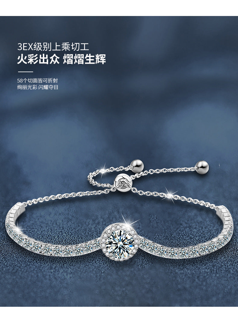 Cross-border 925 Sterling Silver Starry Sky Bracelet for Women, Light Luxury Niche Design Moissanite Jewelry