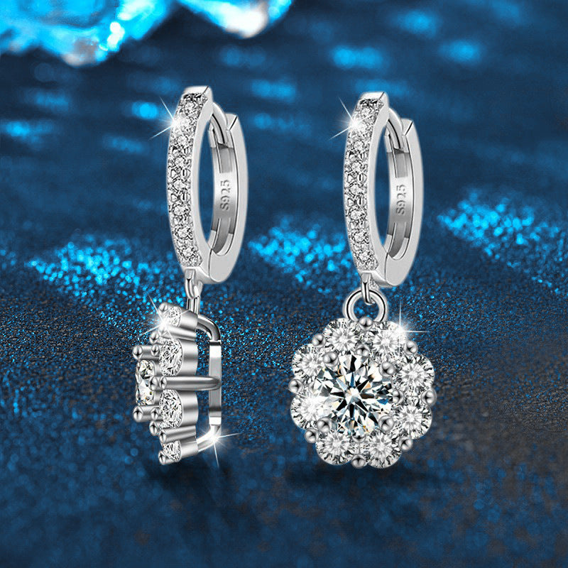 Moissanite Earrings Silver S925 Earrings High-end Sunflower Earrings Cross-border Jewelry