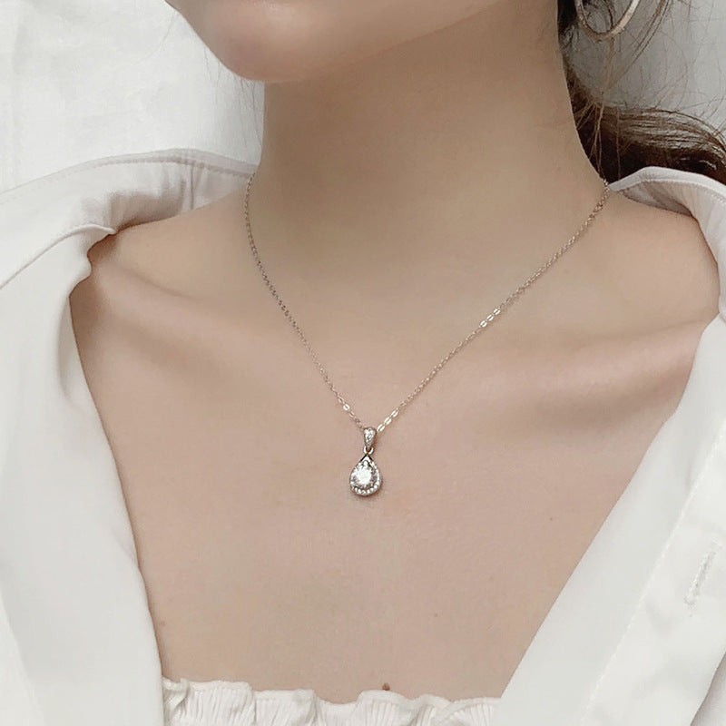 Moissanite 925 Sterling Silver Necklace Jewelry for Women, Versatile High-end Drip Pendant Mother's Day Gift Cross-border New Product