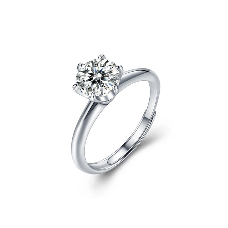 Couple Rings 925 Sterling Silver Moissanite Ring Minimalist Six-Prong Diamond Ring Plain Band Wedding Proposal Gift for Girlfriend