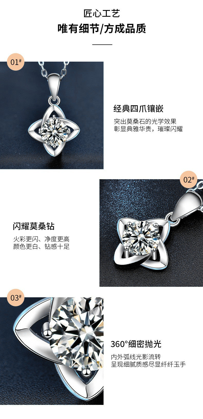 Mossianite Four-leaf Clover Necklace, Women's Korean Style New 925 Pure Silver Pendant Imitation Diamond Collar Jewelry