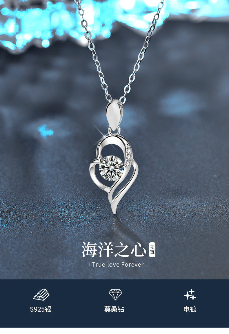 925 Silver Angel Wing Necklace, Women's Ins Style, Moissanite Heart Pendant Jewelry, Couples