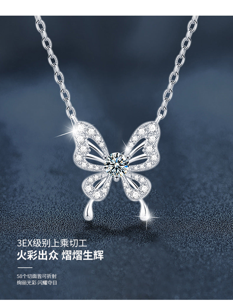 Moissanite Butterfly Necklace High-end 925 Silver Jewelry New Style Phantom Butterfly Pendant Lightweight Luxurious Collar Chain Cross-border Hot Seller