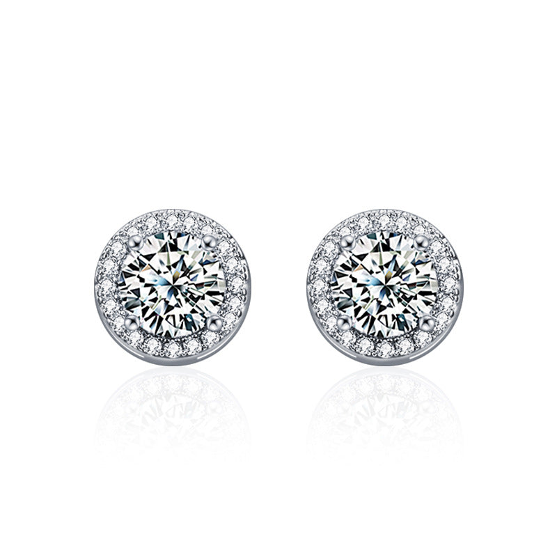 Moissanite Stud Earrings Sterling Silver Women's Simple Versatile 925 Silver Round Earrings for Pierced Ears Non-Fading