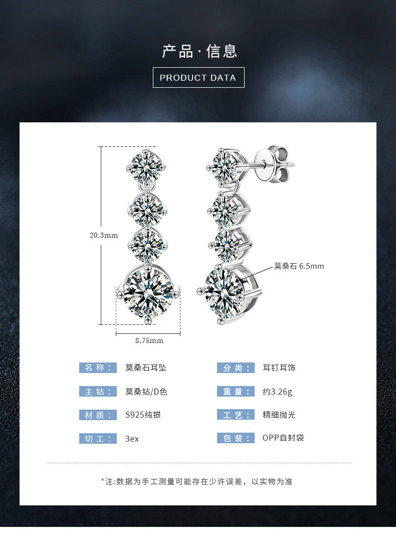Moissanite Stud Earrings 925 Sterling Silver High-End Minimalist Temperament Moissanite Earrings Classic Four-Prong Earrings Cross-Border Jewelry