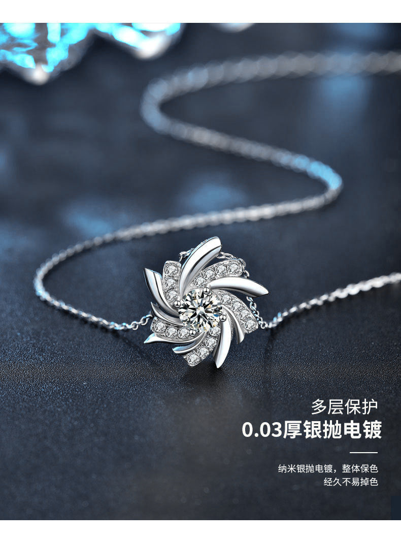 Windmill necklace for women, S925 pure silver pendant, European and American trendy luxury, unique design, moissanite, collar necklace for girlfriend