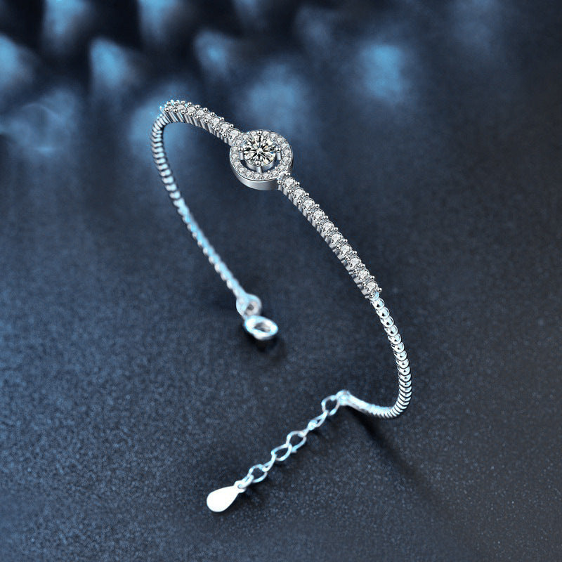 Moissanite 925 silver bracelet, girls' high-end bracelet, open silver bracelet, silver ring, Goddess Day gift accessory
