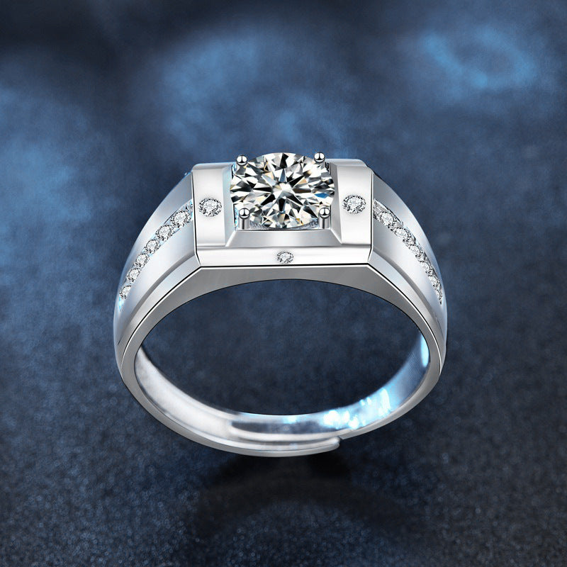 European and American men's ring platinum men's ring Moissanite simulated diamond ring personality domineering