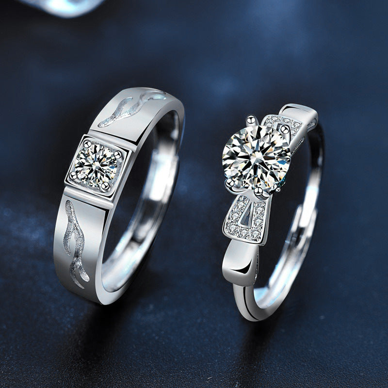 "With You, Deer" Couple Rings Wholesale 925 Sterling Silver Moissanite Simulated Diamond Christmas Jewelry Open Bracelet