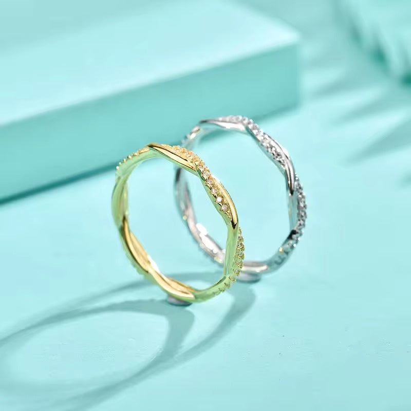 Hot-selling foreign trade 925 pure silver twisted rope ring with zirconia and rhodium plating, cross-border hit in Europe and America