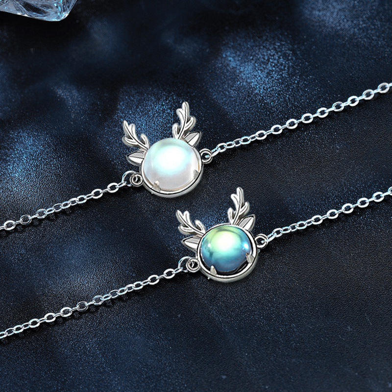 Moonstone 925 Sterling Silver Deer With You Bracelet for Women, Mori Style, Fresh, Winter Christmas Gift Jewelry, Ins